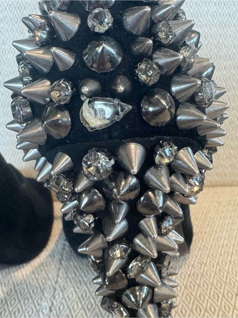 Sam Edelman Black Suede Peep-Toe Heels with Spike Embellishments - Picture 6 of 10